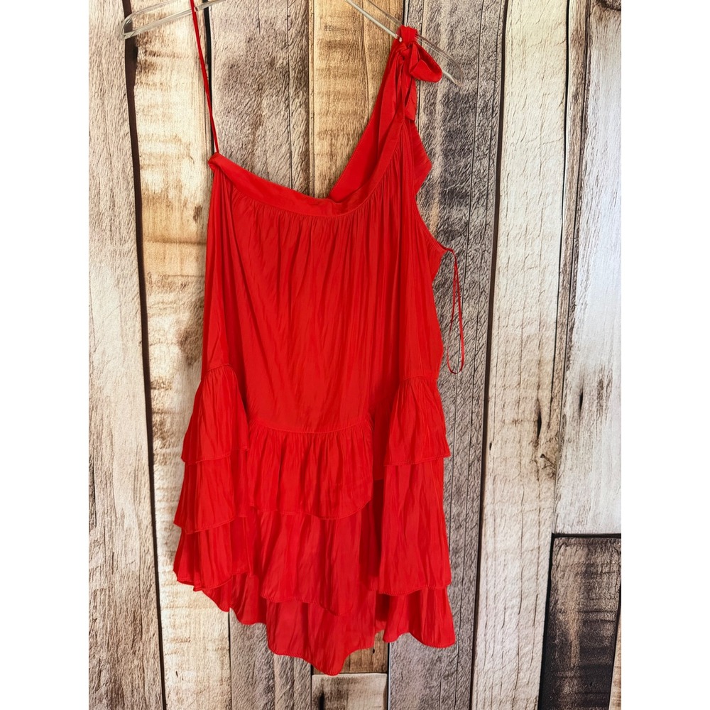 Ramy Brook Riley Dress One Shoulder Tiered Ruffle Asymmetrical Mini Red Small